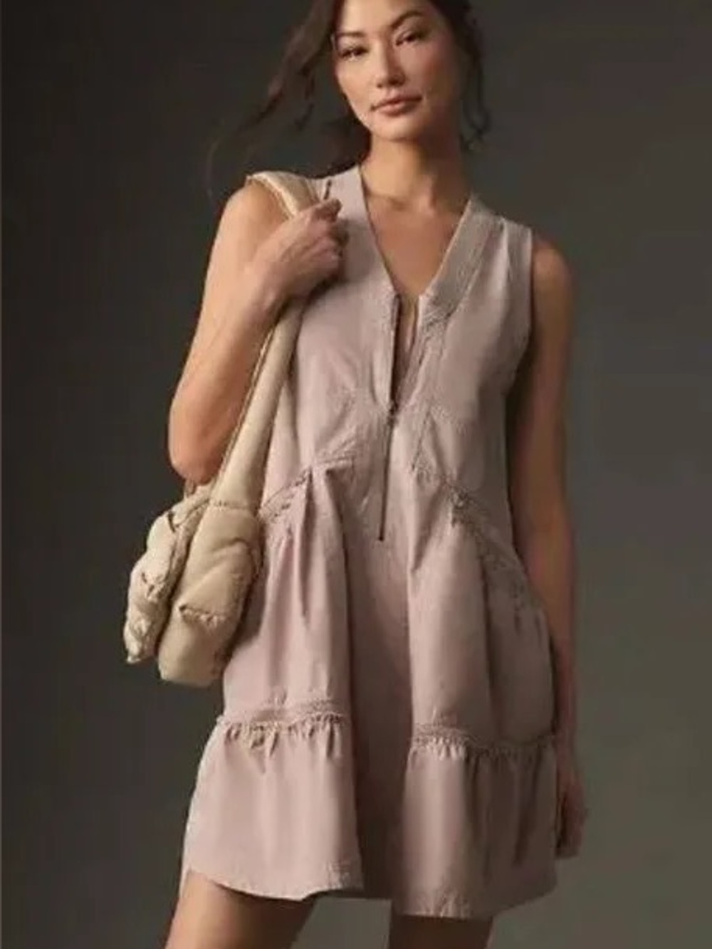 Anthropologie Mauve-Pink Sleeveless Tiered Mini Dress
